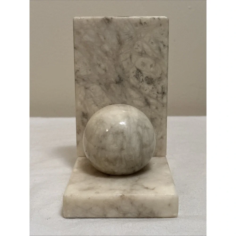 Vintage Marble Round Ball Bookend Handmade in Italy Mid Century Modern